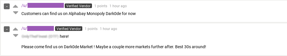 A Dread thread with vendors announcing where they will keep doing business